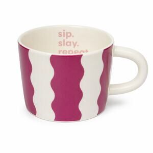 Room Essentials "Sip.Slay.Repeat." stoneware mug white pink wave Stripe Design